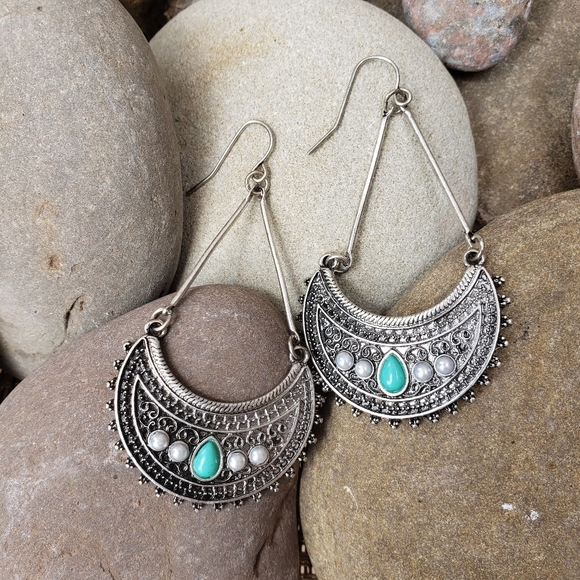 Earrings Dangle Earrings Silver Turquoise Pearl Detail - Picture 2 of 2